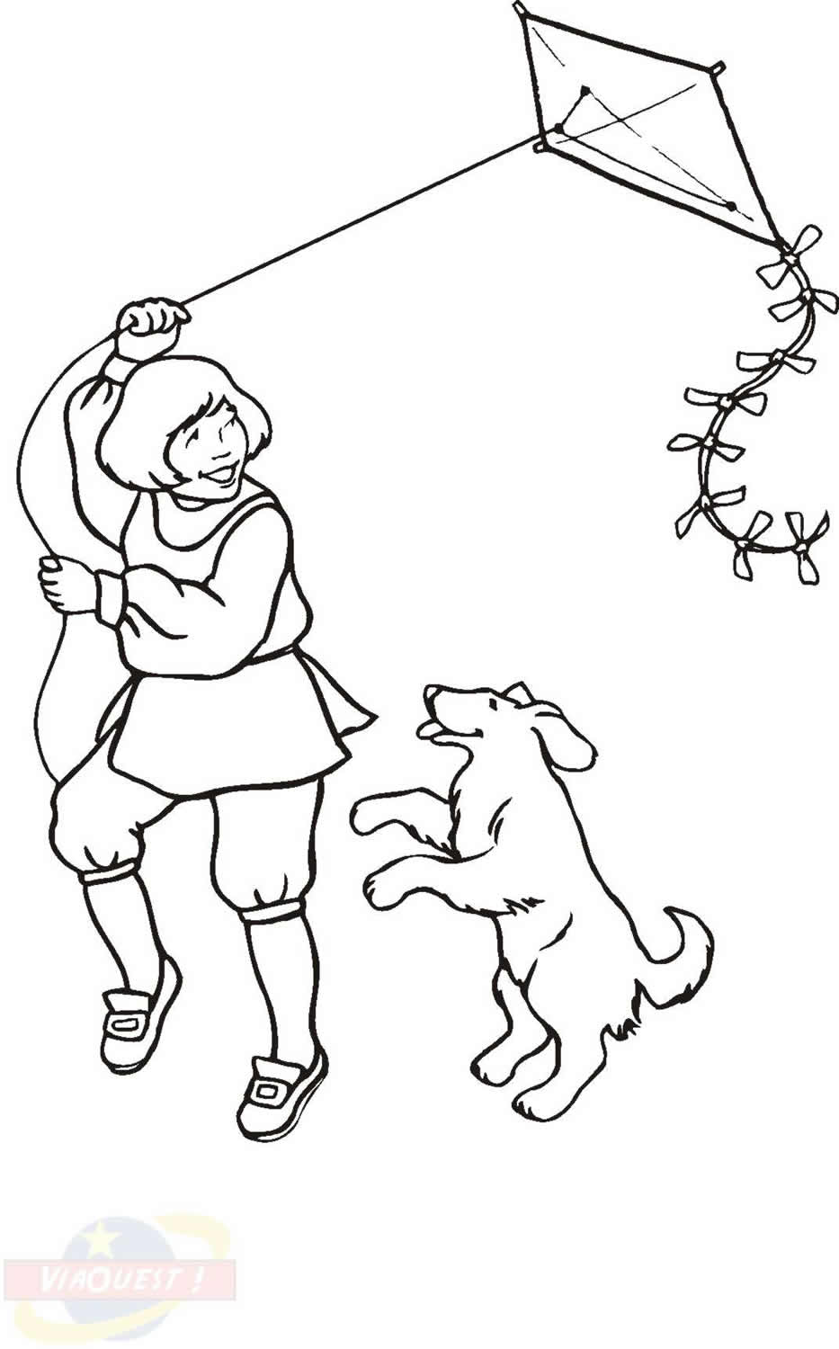 Galerie s coloriages a imprimer enfant au cerf volant et au chien