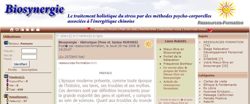 Annuaire bretagne vers le site Biosynergie, Ressources-Formation, ateliers relaxation 