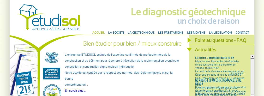 Annuaire pays-de-la-loire vers le site Etudisol Gometre : Diagnostique Gotechnique - tude de Sol 