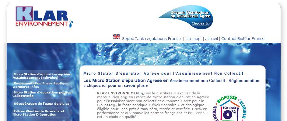 Annuaire bretagne vers le site Microstations d Epuration Klargester France, Assainissement 