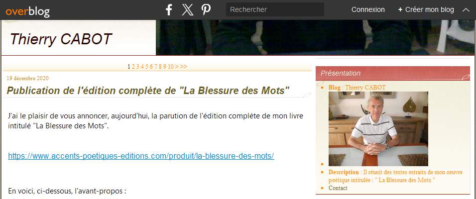 Annuaire pays-de-la-loire vers le site Le Blog Potique de Thierry Cabot, la blessure des mots 