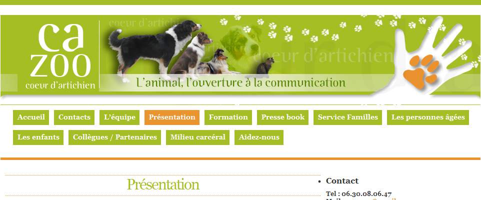 Annuaire pays-de-la-loire vers le site Association Coeur d Artichien, Mdiation Animale, CAZOO 